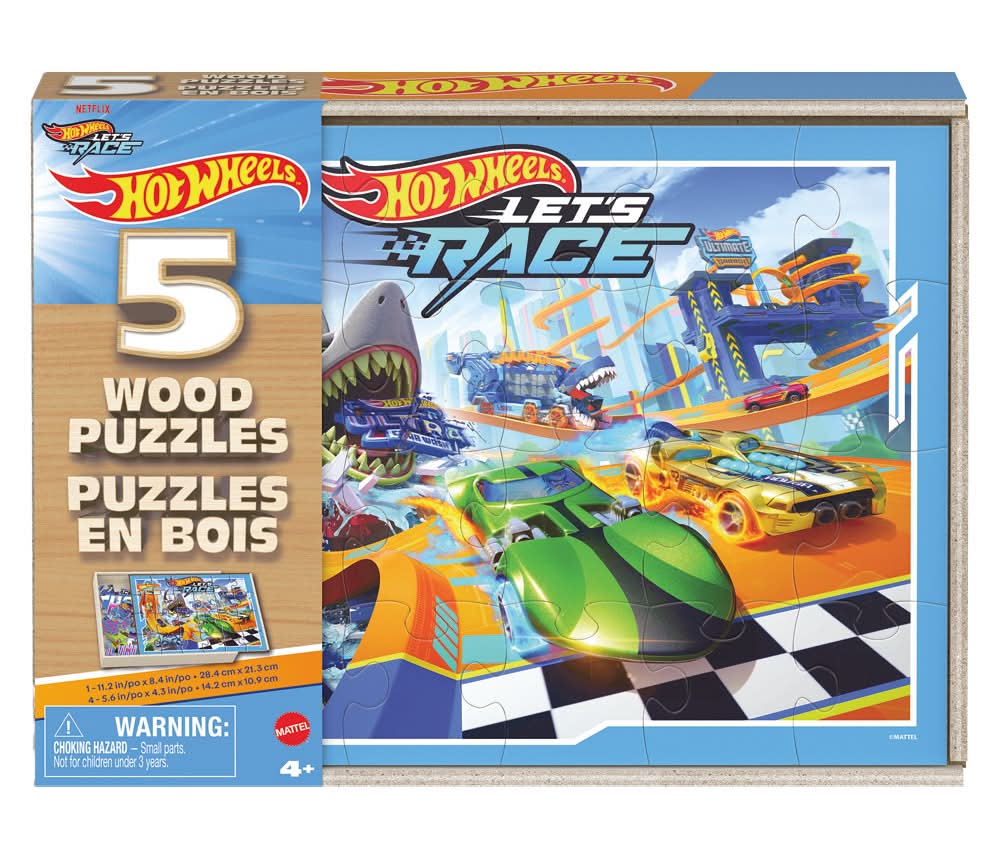 Spin Master 5pc Wooden Puzzle, Hot Wheels