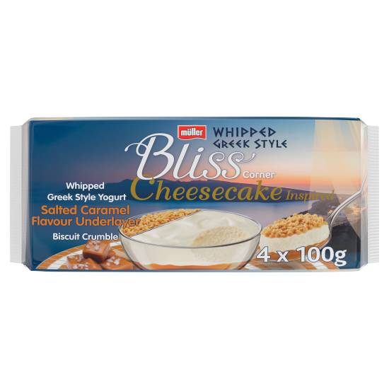 Müller Corner Bliss Cheesecake Inspired Whipped Greek Style Salted Caramel Yogurt 4 X 100g