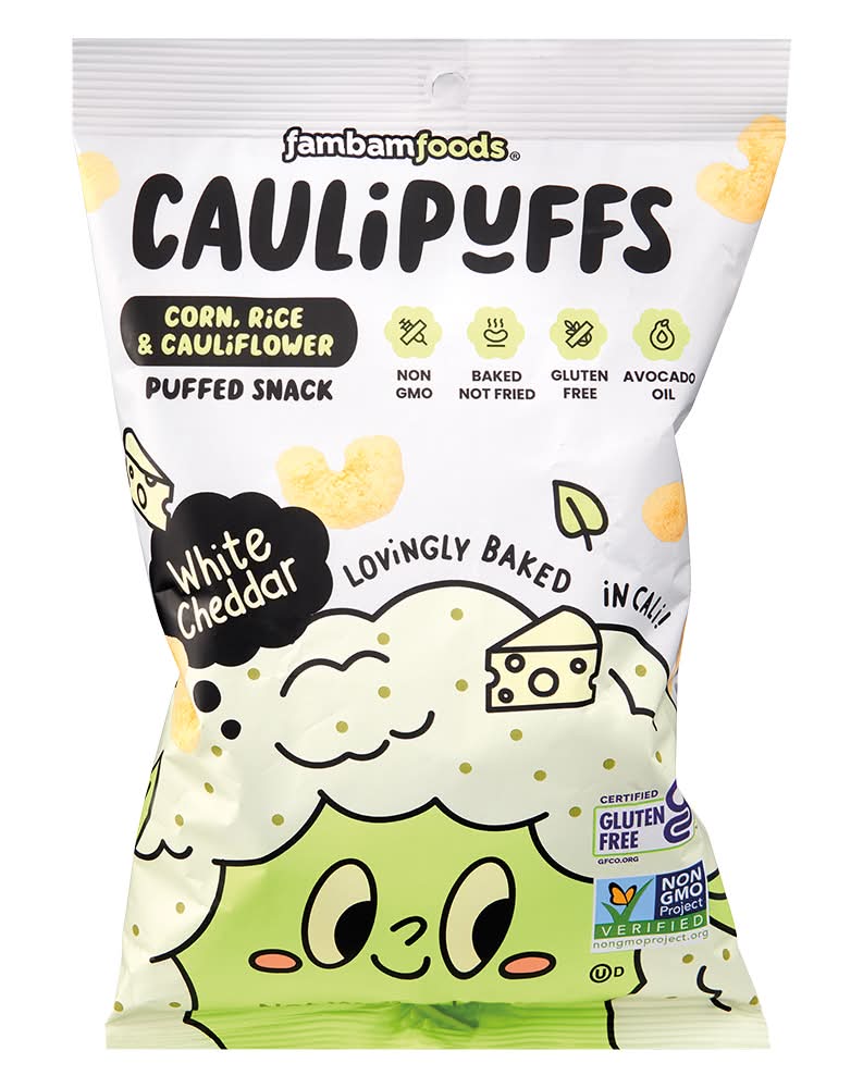 fambamfoods Caulipuffs Puffed Snack, White Cheddar
