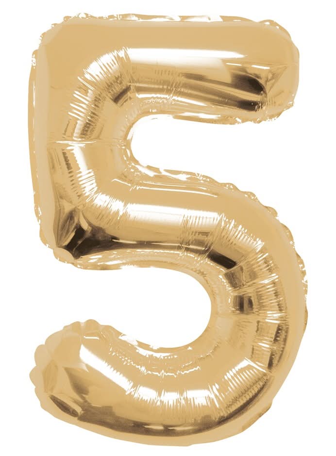 Number 5 Helium Foil Balloon, 34 in, Champagne Gold
