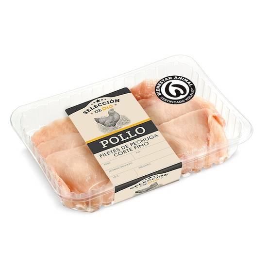 Filetes Pechuga de Pollo Corte Fino Selección de Dia Bandeja 450 g.