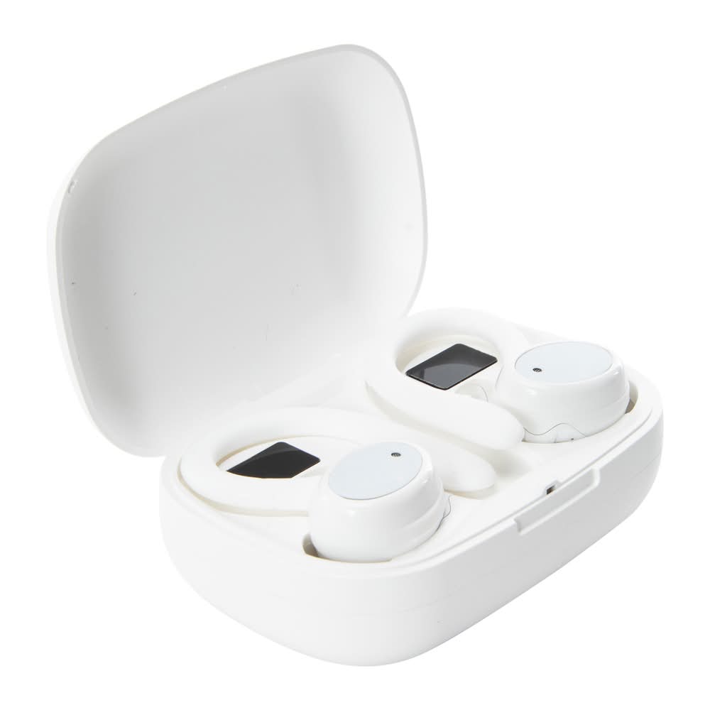 Water-Resistant Bluetooth® LED Earbuds With Microphone & Sport Hooks White