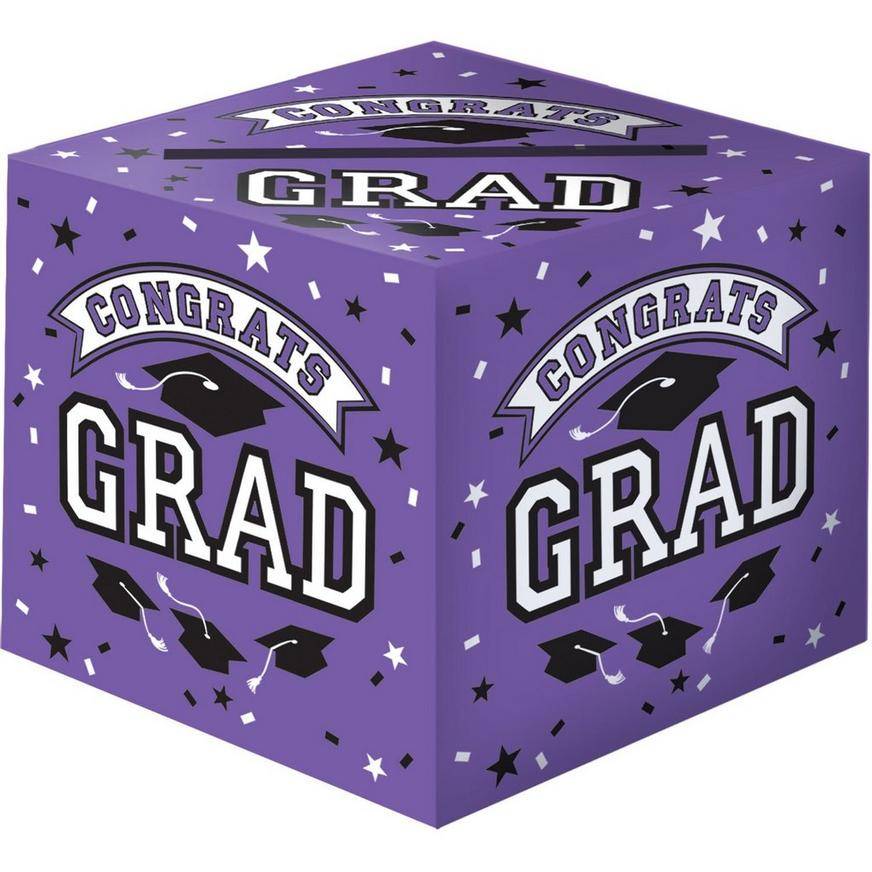 Purple Congrats Grad Cardstock Card Holder Box, 12in