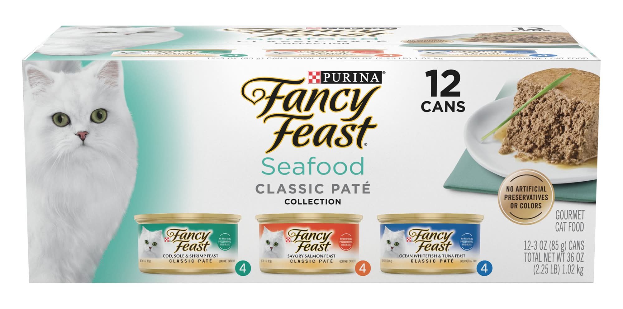Fancy Feast® All Life Stages Cat Wet Food - Classic Pate, Seafood, Variety Pack, 3 OZ (Flavor: Variety Pack, Size: 12 Count)