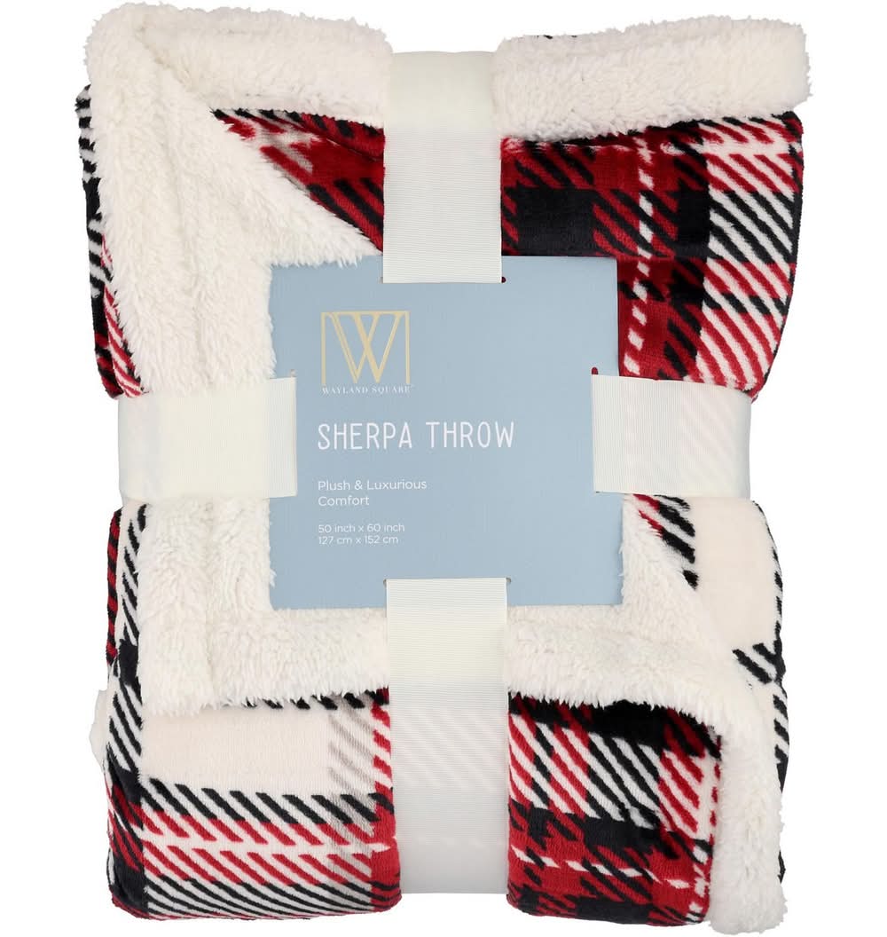 Wayland Square Plush Plaid Throw Blanket, 50" x 60", Red