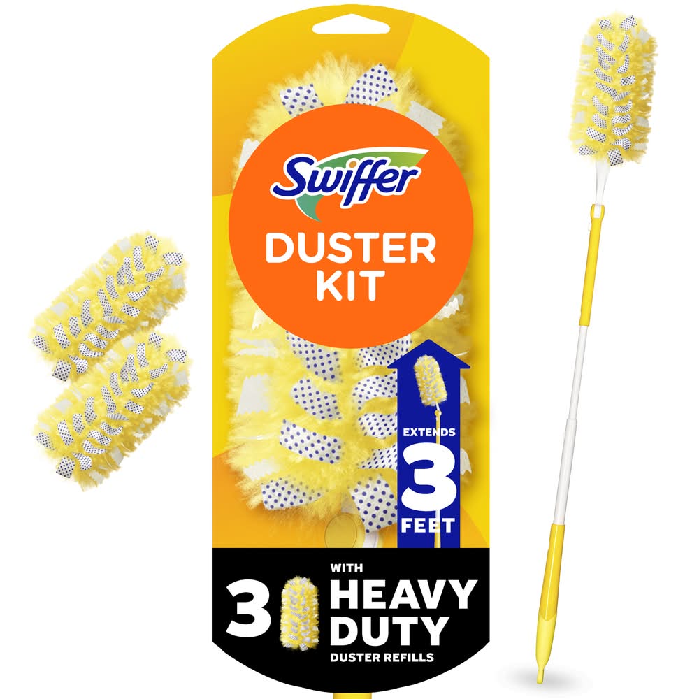 Swiffer Trap + Lock Heavy Duty Extendable Handle With Refills Dusting Kit, 3ft (4 ct)