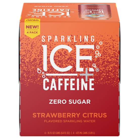 Sparkling Ice Caffeine Zero Sugar Strawberry Citrus Sparkling Water (4 ct, 16 fl oz)