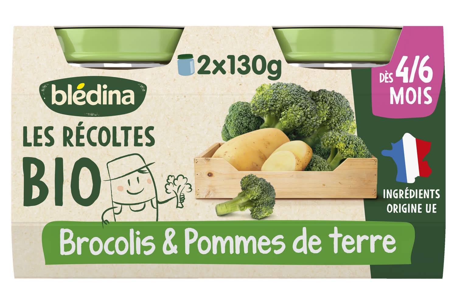 Blédina - Les recoltes bio purée de légumes brocolis pommes de terre bébé dès 4/6 mois (260g)