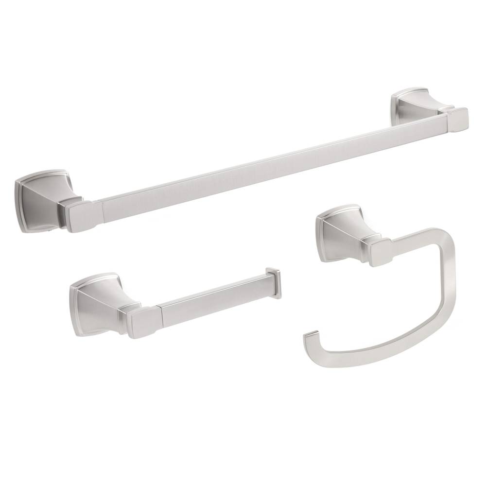 allen + roth 3-Piece Chesler Brushed Nickel Decorative Bathroom Hardware Set with Towel Bar,Toilet Paper Holder and Towel Ring | BTH-033-R8002-BN