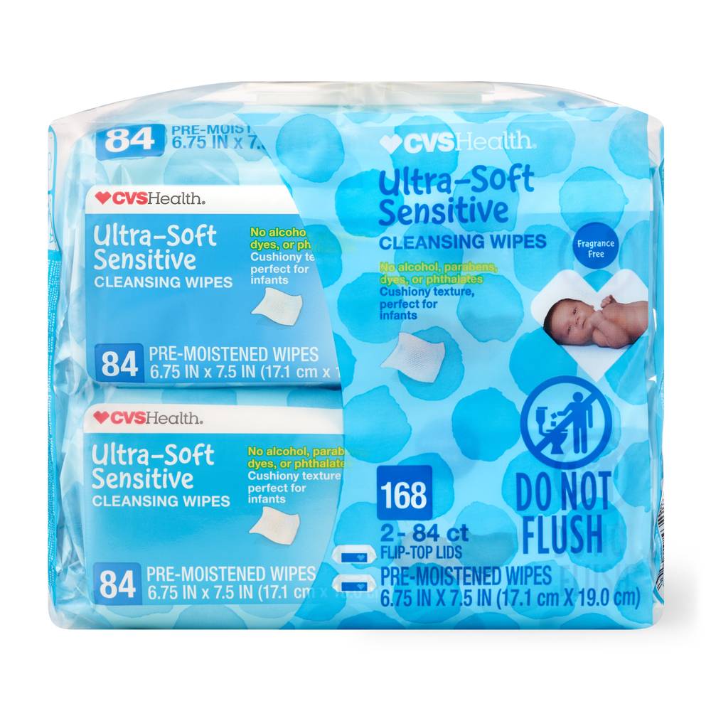 CVS Health Ultra-Soft Sensitive Cleansing Wipes, SoftPak, 168 CT