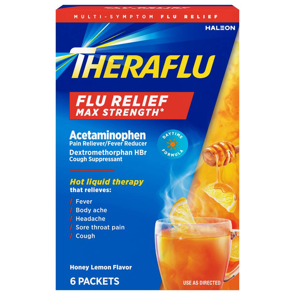 Theraflu Flu Relief Hot Liquid Therapy, Honey Lemon (3.2 oz, 6 ct)