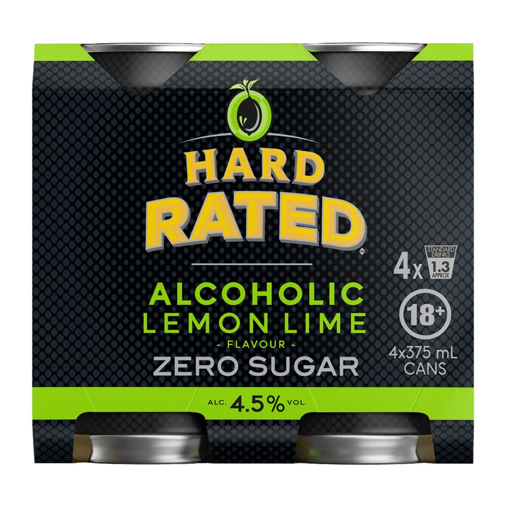 Hard Rated Zero Sugar Lemon Lime Can 4x375mL