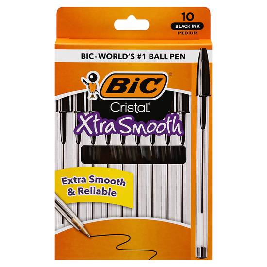Bic Cristal Xtra Smooth Medium Black Ink Ball Pen (10 ct)