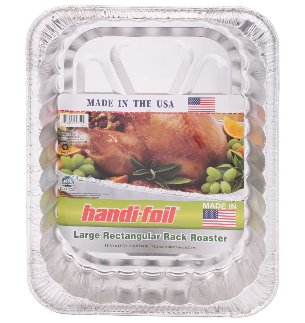 Handi-Foil Large Rectangular Rack Roaster Pan, Silver