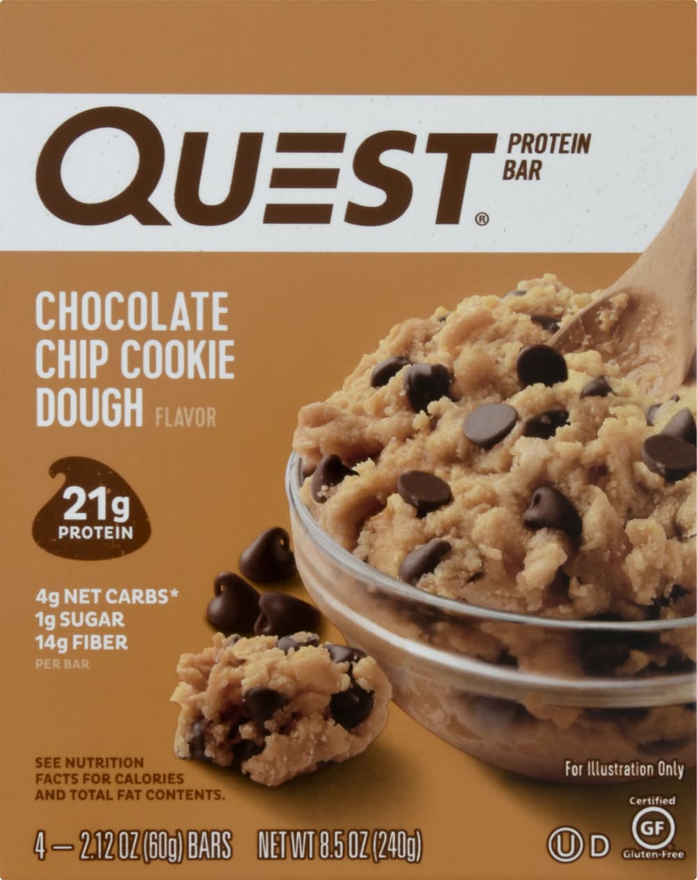 Quest Gluten Free Protein Bars, Chocolate Chip Cookie Dough (4 x 2.12 oz)