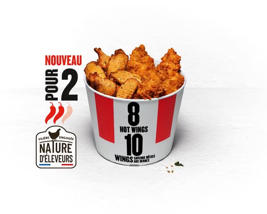 BUCKET 10 WINGS® SAVEURS ROTIIES AUX HERBES+ 8 HOT WINGS®