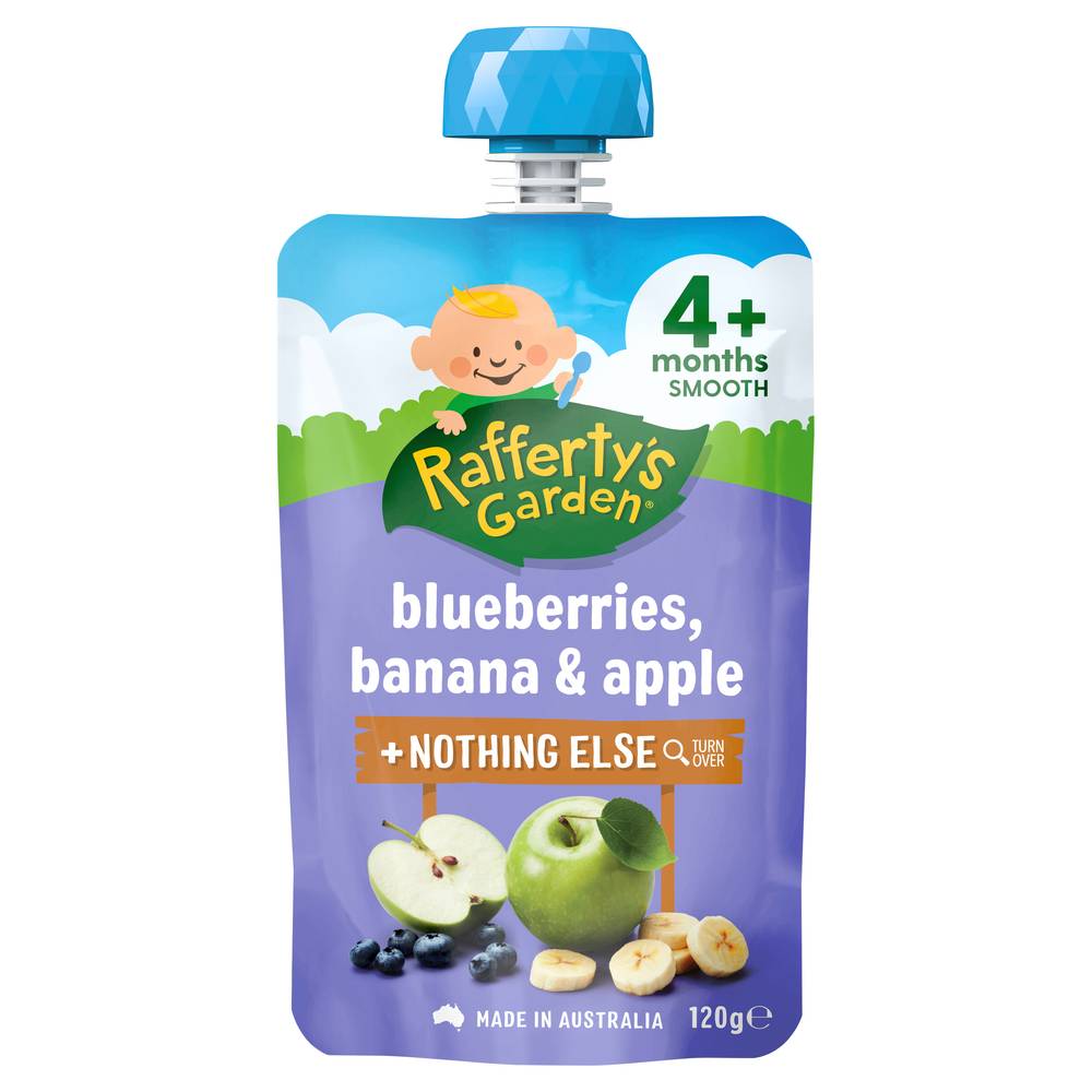 Rafferty's Garden Nothing Else Baby Food Pouch, Blueberries-Banana & Apple (120g)