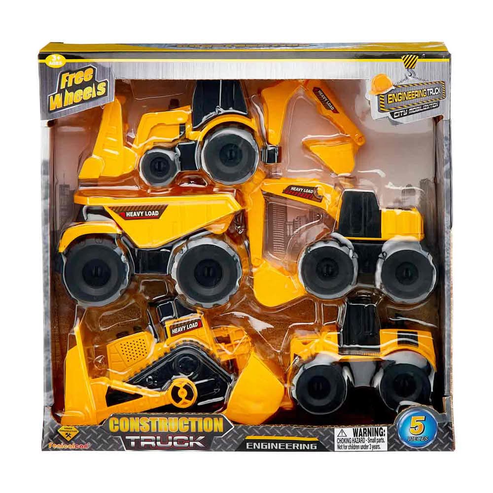 Free Wheels Construction Truck Toy Set 3+ Years, Yellow-Black (5 ct)