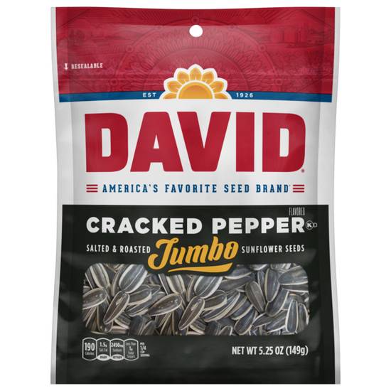 DAVID Roasted & Salted Cracked Pepper Jumbo Sunflower Seeds 5.25oz