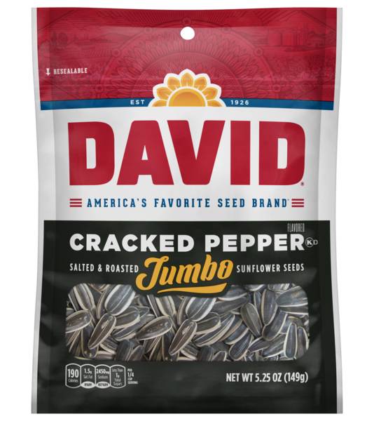 DAVID Roasted & Salted Cracked Pepper Jumbo Sunflower Seeds 5.25oz