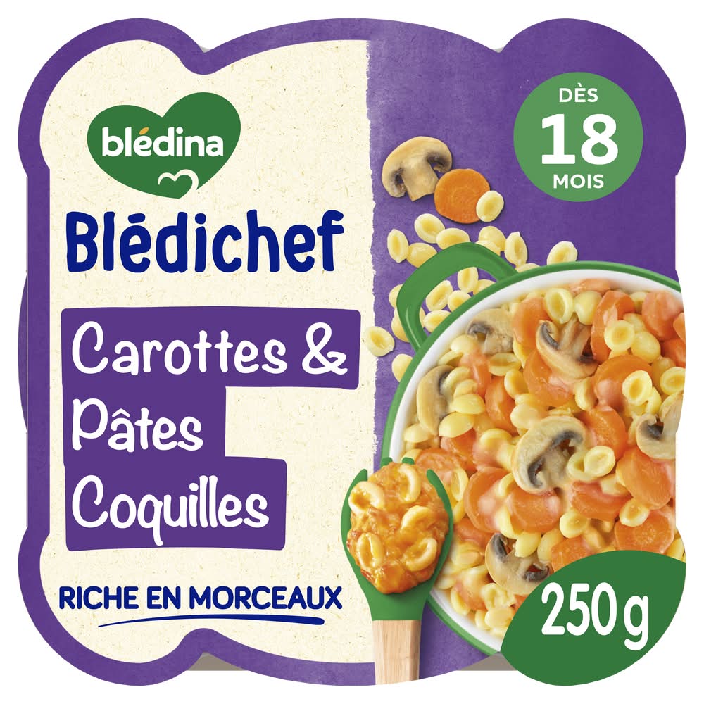 Blédina - Plat bébé farandole de carottes et pâtes coquilles blédichef, Dès 18 Mois (250g)