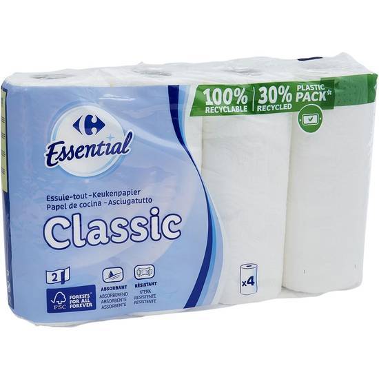 Carrefour Essential - Essuie-tout classic rouleaux (4 piéces)