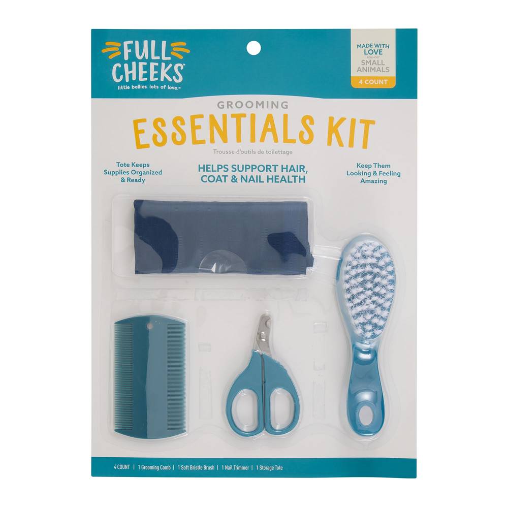 Full Cheeks Small Pet Grooming Essentials Kit, Blue-White