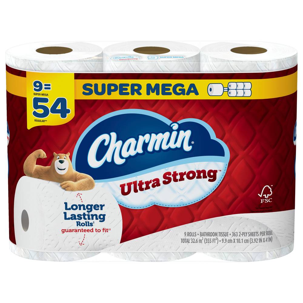 Charmin Ultra Strong 2-ply Super Mega Bathroom Tissue, 3.92 in x 4 in, White (9 ct)