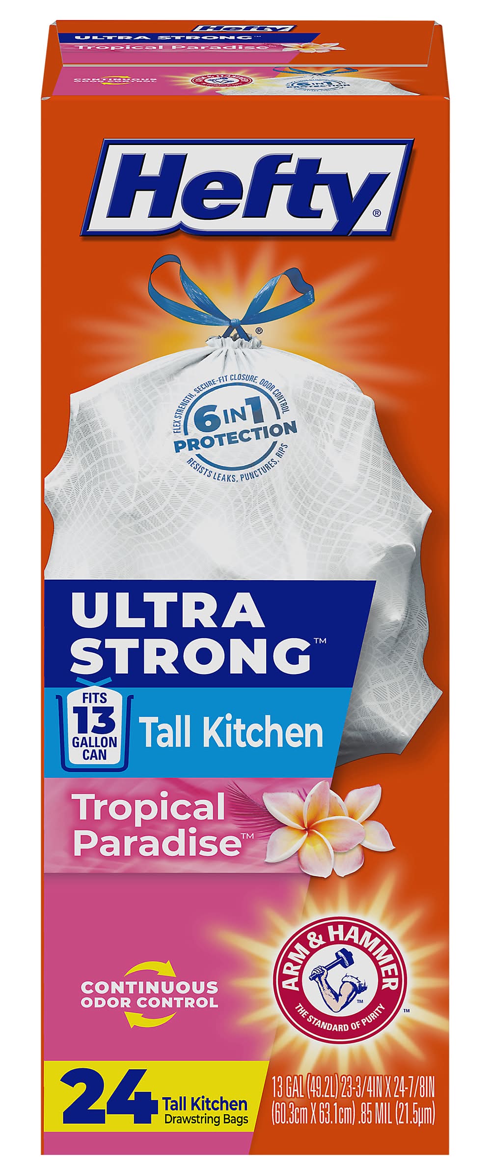 Hefty Ultra Strong Tall Kitchen Drawstring Bags 13 Gal, Tropical Paradise, 60.3x63.1 cm (24 ct)