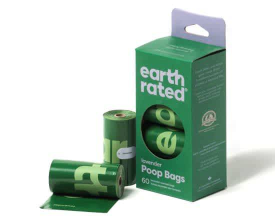 Bolsa Desecho Mascota Earth Rated 4 Rollos Lavanda Caja 60 Uds