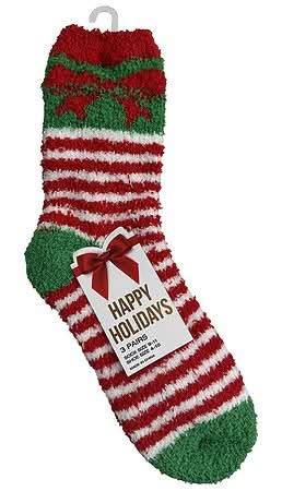 Holiday Bow Stripe Fuzzy Socks, 9-11