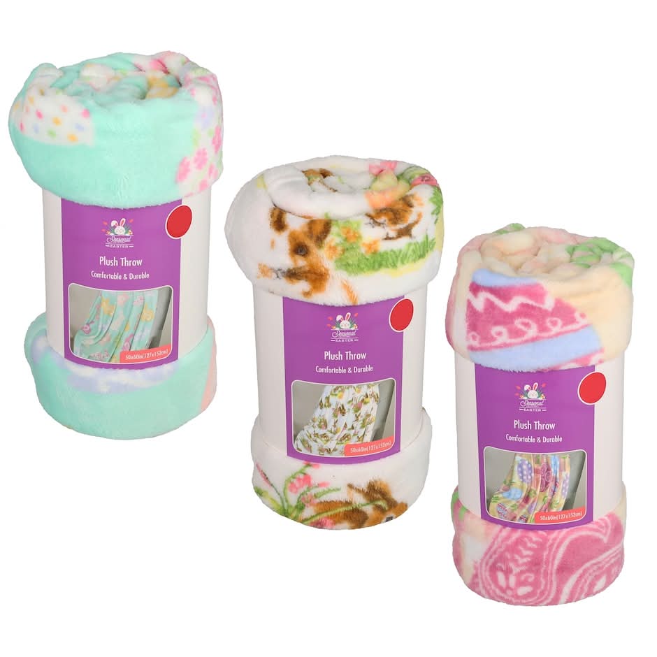 Easter Polyester Printed Plush Throw, 50x60 in