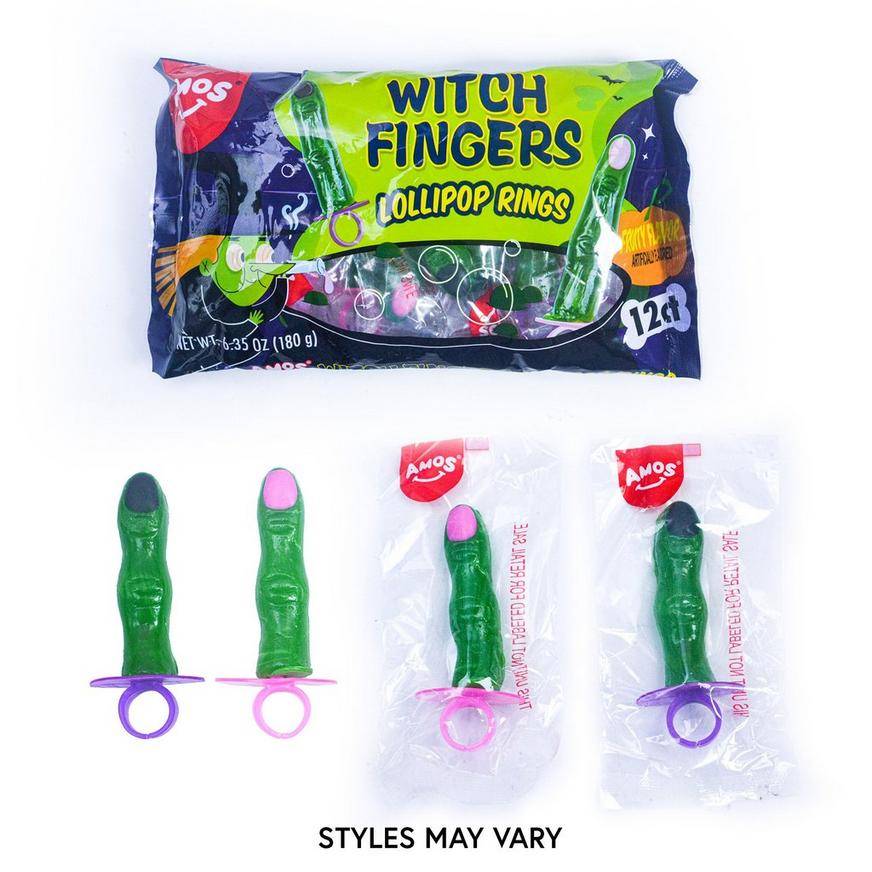 Party City Amos Witch Finger Lollipop Rings Halloween Candy, Unisex, Multi (6.35 oz, 12 ct)