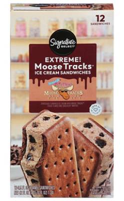 Signature Select Extreme Moose Tracks Ice Cream Sandwiches, Chocolate (3.5 fl oz, 12 ct)