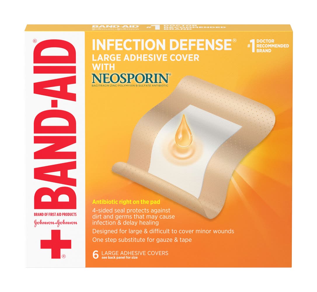 Band-Aid Infection Defense Wound Covers With Neosporin Antibiotic Ointment on the Pad, L (6 ct)