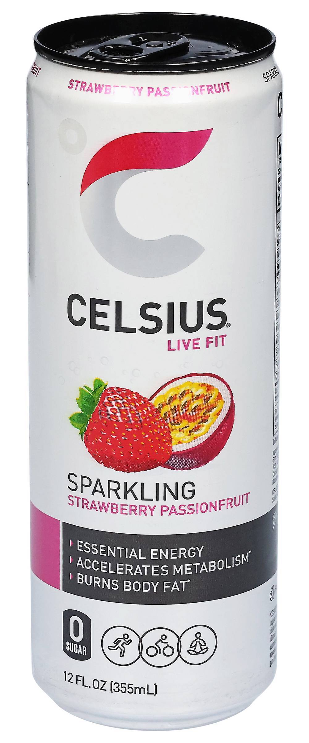 Celsius Live Fit Sparkling Energy Drink, Strawberry - Passionfruit (12 fl oz)
