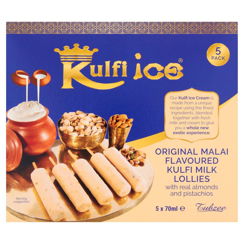 Kulfi Ice Original Malai Flavoured Kulfi Milk Ice Lollies with Real Almonds & Pistachios 5x70ml