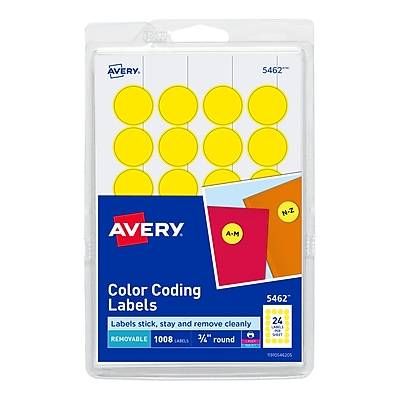 Avery Yellow Removable Print or Write Color Coding Labels For Laser and Inkjet Printers 5462