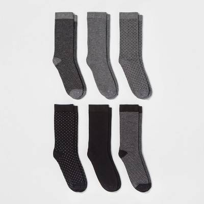 Women's Multipattern 6pk Crew Socks - A New Day™ Black/Gray 4-10