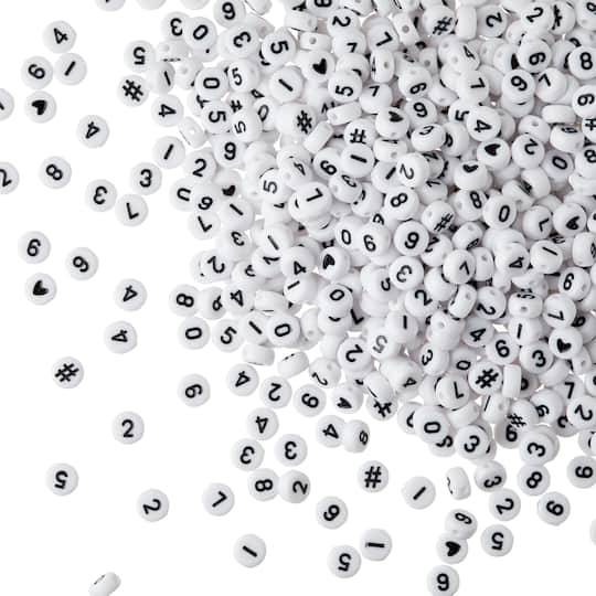 Bead Landing Number Acrylic Circle Craft Beads, 7mm, White-Black (4.2 oz)