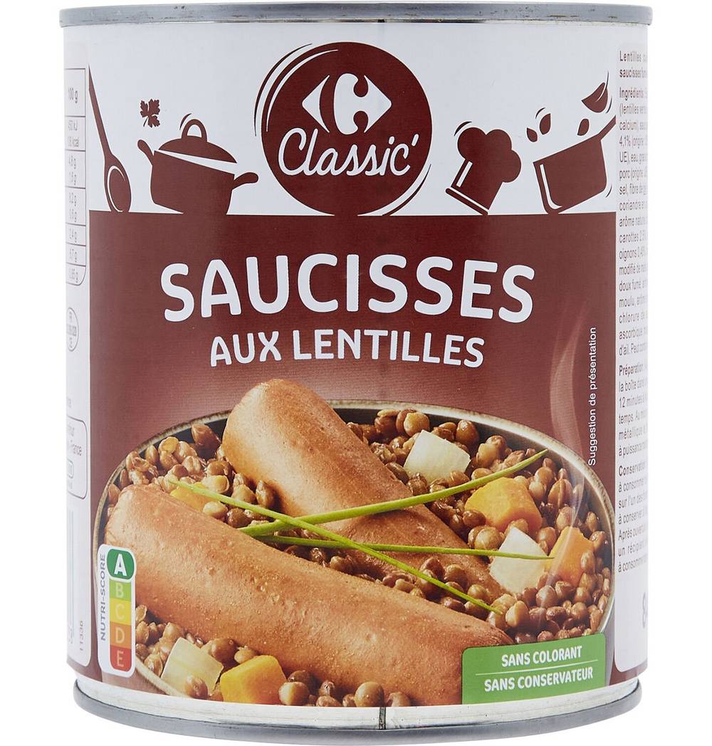 Carrefour Classic' - Saucisses aux lentilles (840g)