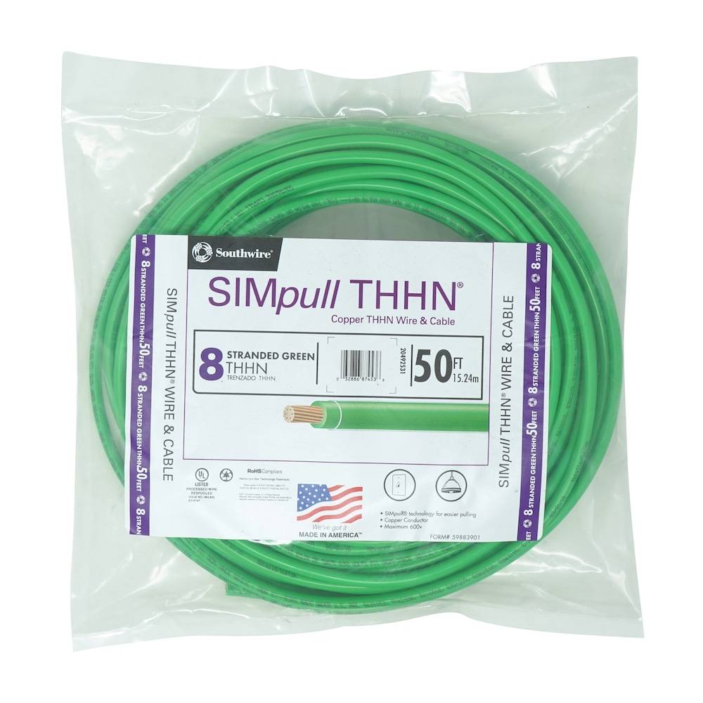 Southwire SIMpull 50-ft 8-AWG Green Stranded Copper Thhn Wire (By-the-roll) | 20492531