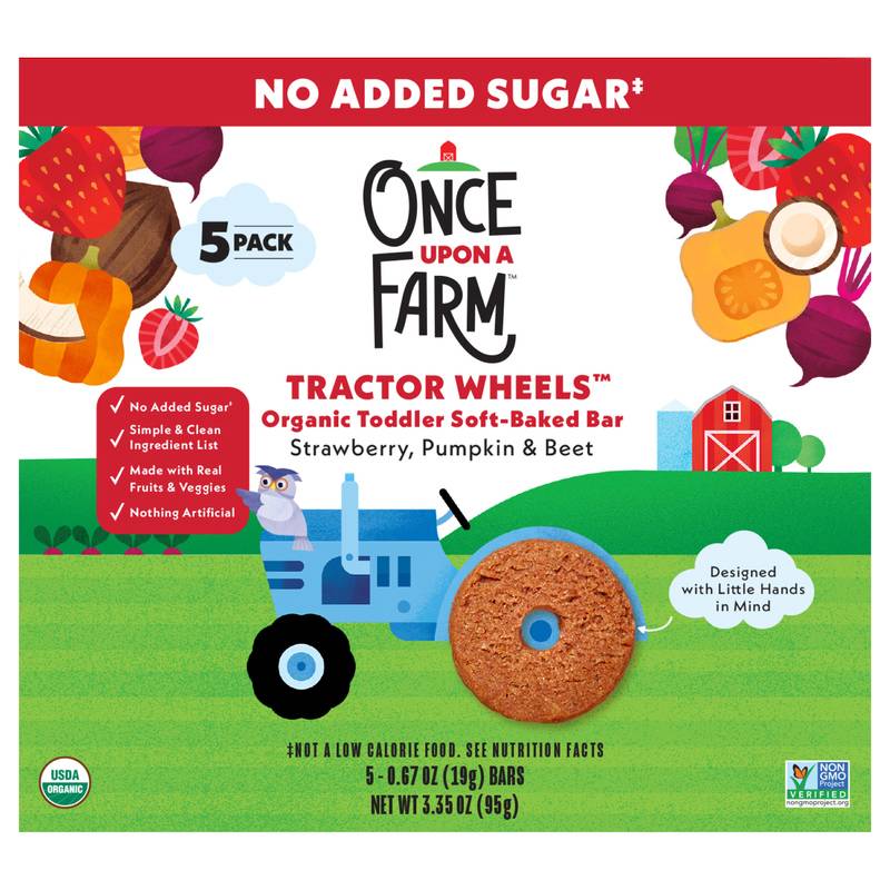 Once Upon a Farm Organic Strawberry, Pumpkin & Beet Tractor Wheels Toddler Soft Baked Bar (3.35 oz, 5 ct)