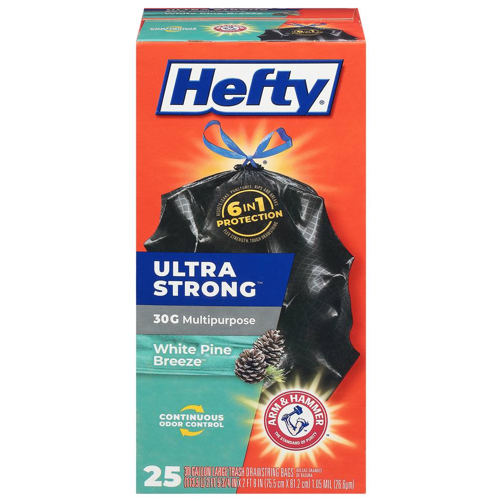 Hefty Ultra Strong Pine Breeze Trash Bags, Size Large, White (25 ct)