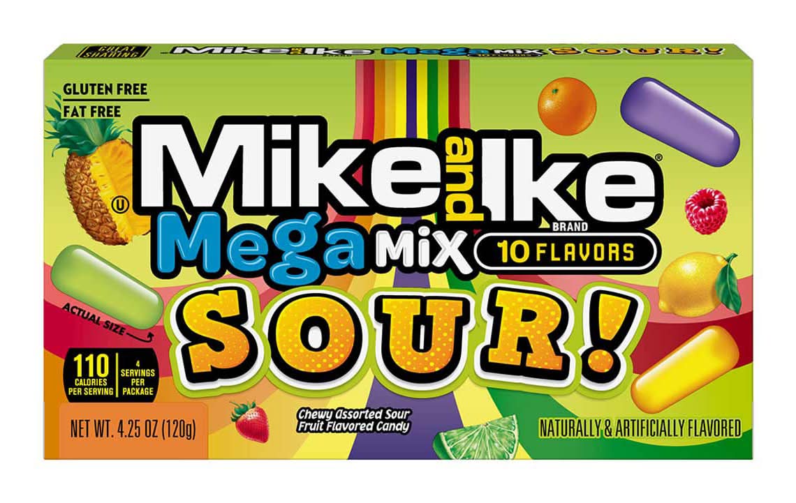Mike And Ike Mega Mix Sour Chewy Fruit Flavored Candy Theater Box 4.25 Oz