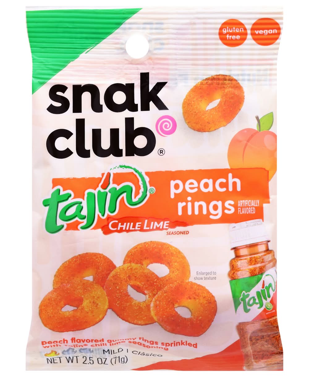Snak Club Tajin Peach Rings Sweet and Spicy Gummy Snacks (2.6 oz)