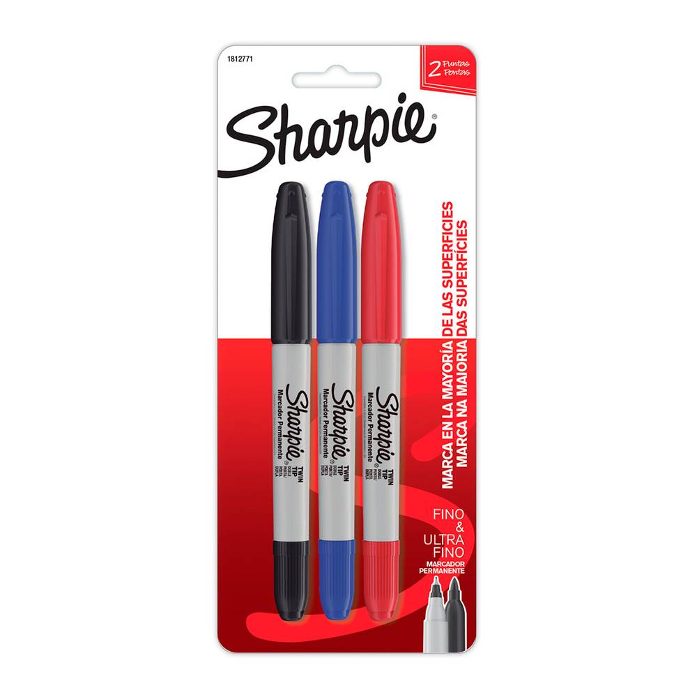 Sharpie marcador permanente doble punta (blister 3 piezas)