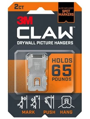 3M Claw Drywall Picture Hangers Holds 65 Pounds Capacity, 5/8 in (2 ct)