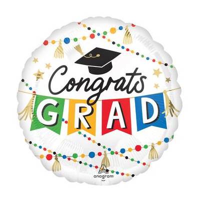 Inflated 17" Congrats Grad Party Round Hx Foil Balloon