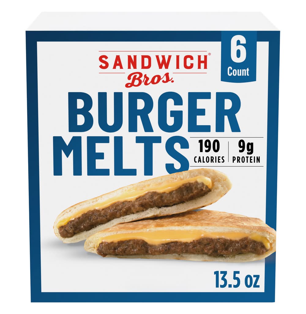 Sandwich Bros. Burger Melts Pita Snack Sandwiches, Beef Patty & Cheese (13.5 oz, 6 ct)